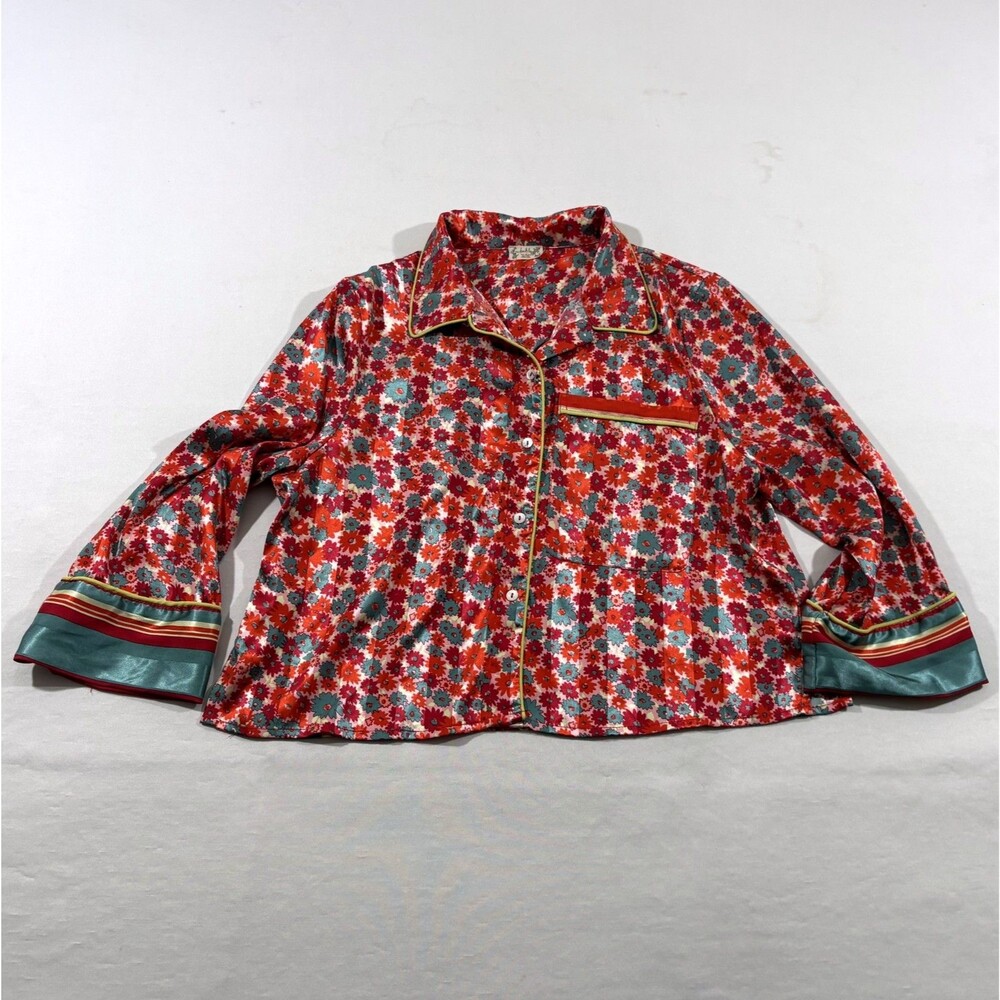 Free People Intimately Womens Pillow Talk Pajama Red Blouse Button Shirt Sz XS